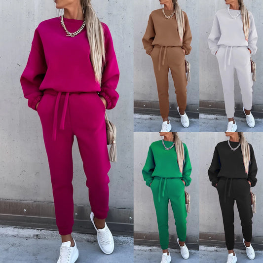 Women's Solid Color Round Neck Sweatshirt Pants Women Petite Womens Winter Apparel