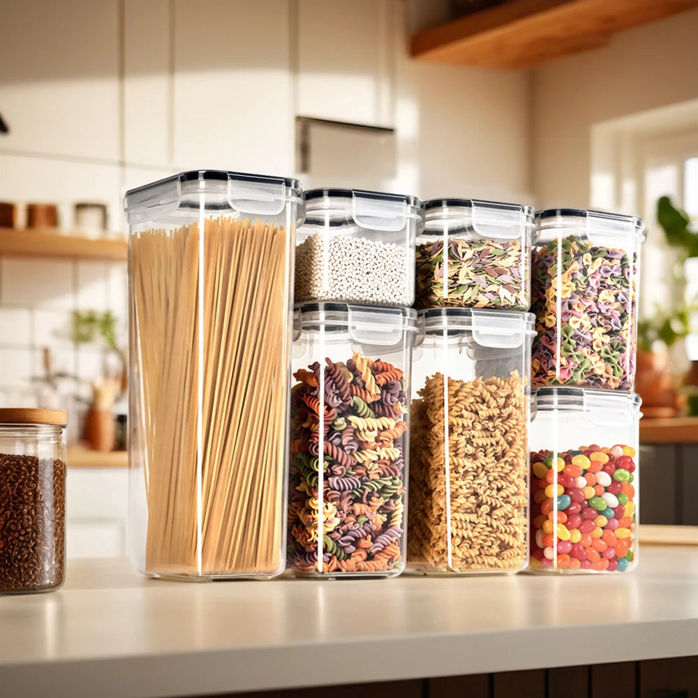 7-Piece Airtight Plastic Food Storage Container Set - Microwave Safe,