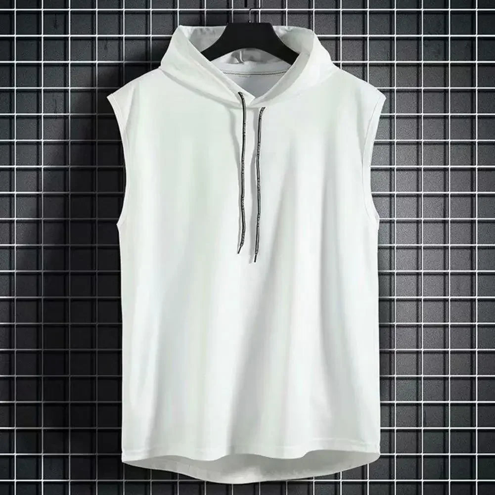 Ice Silk Summer Muscle Hoodie Vest Sleeveless Bodybuilding Gym