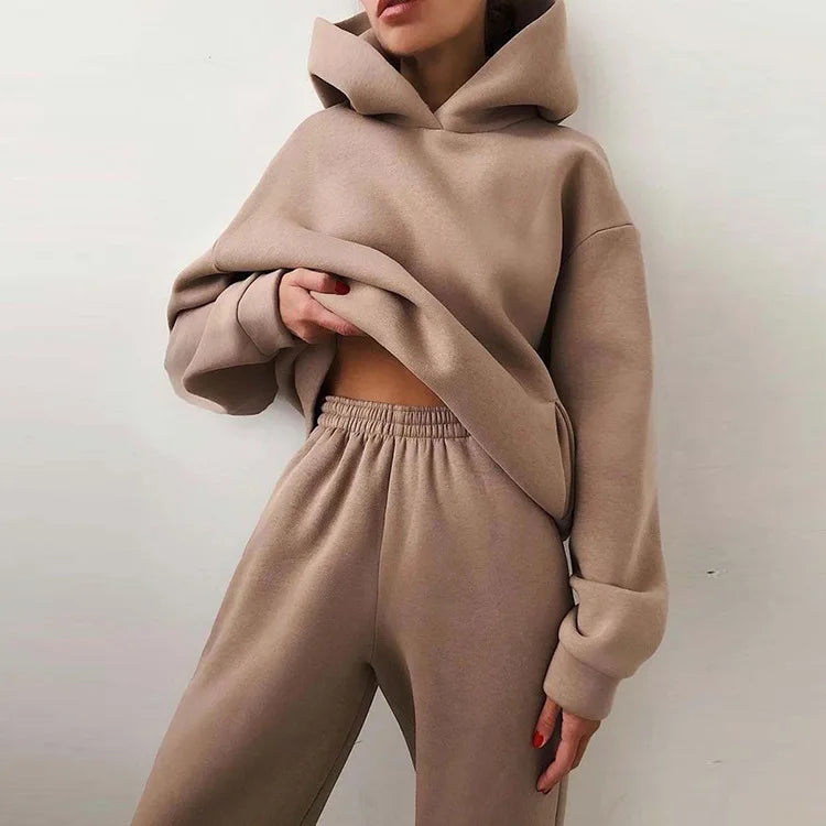 Winter Two Piece Sets Women Tracksuit Oversized, Solid Sports Hoodie Sportswear
