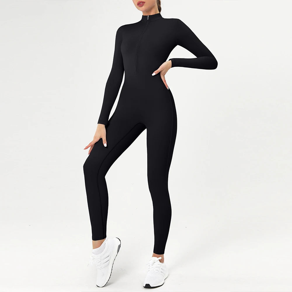 Summer Zipper Workout Jumpsuit Sports Overalls Women Gym Clothing