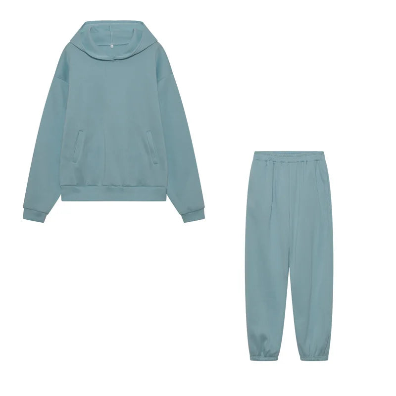 Winter Two Piece Sets Women Tracksuit Oversized, Solid Sports Hoodie Sportswear