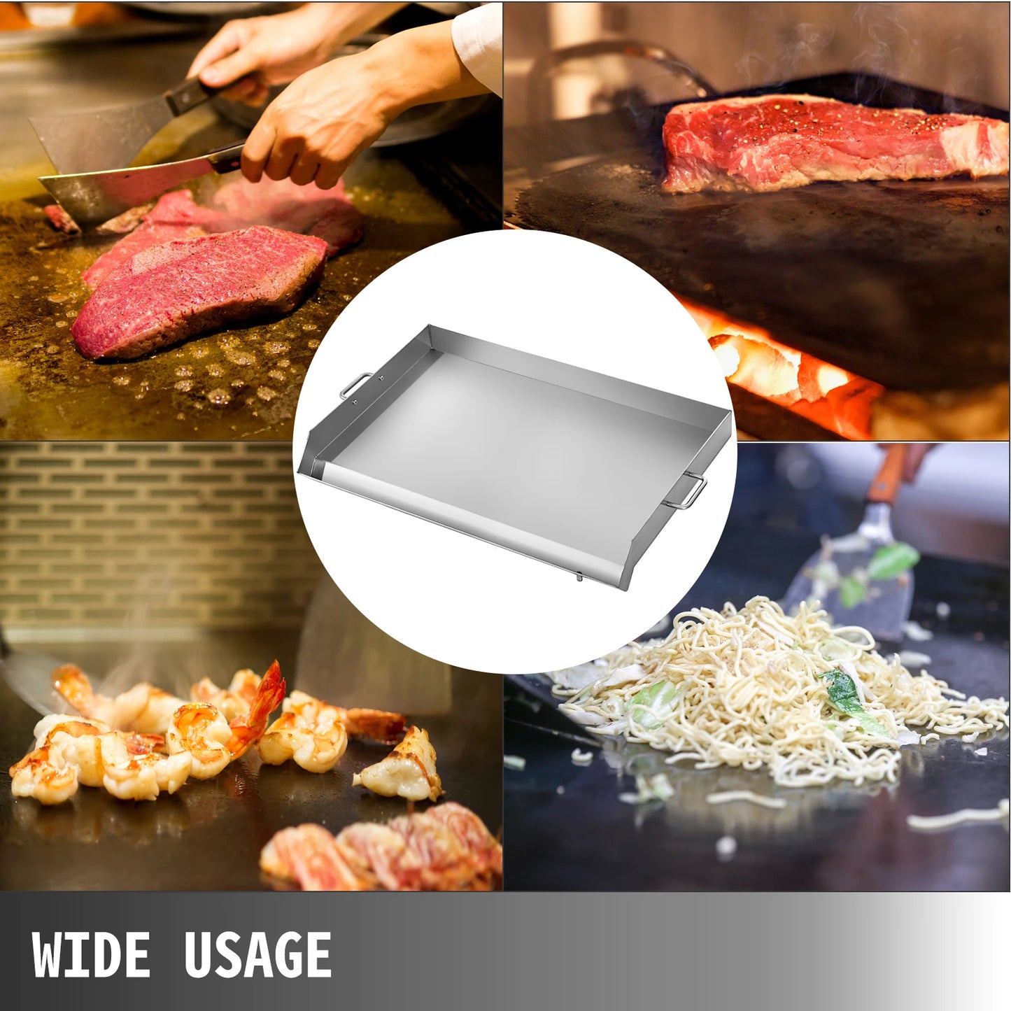 VEVOR Stainless Steel Griddle Flat Top Grill Frying Pan with Handles