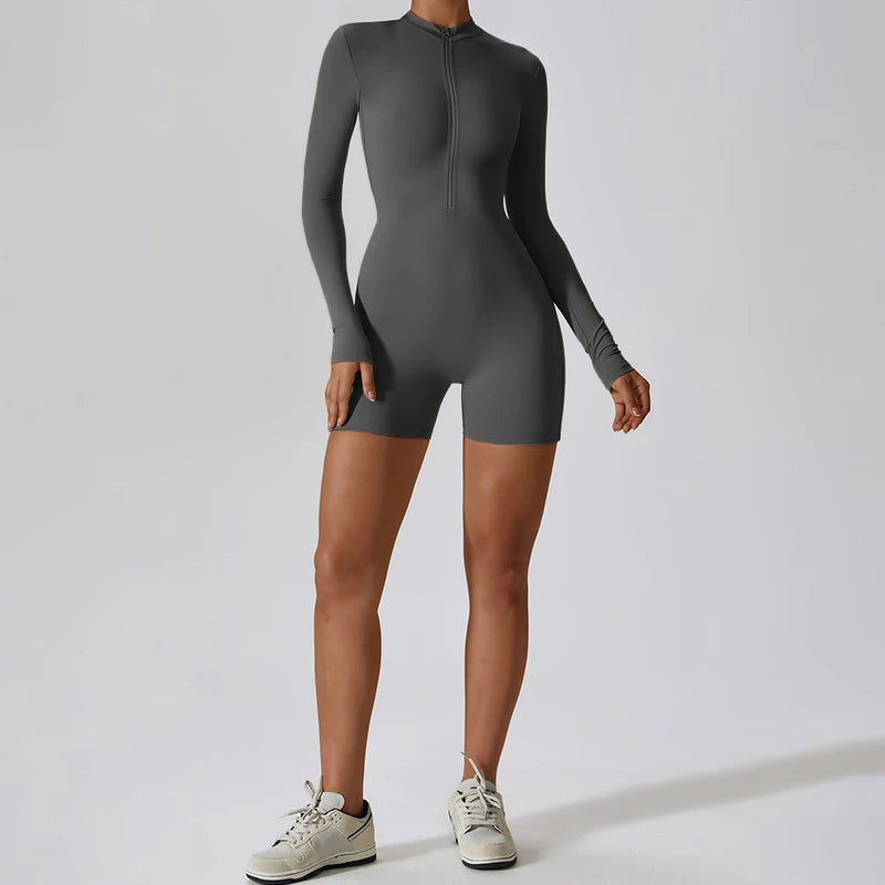 Summer Zipper Workout Jumpsuit Sports Overalls Women Gym Clothing