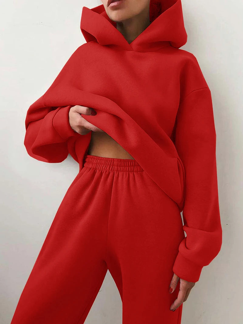 Winter Two Piece Sets Women Tracksuit Oversized, Solid Sports Hoodie Sportswear