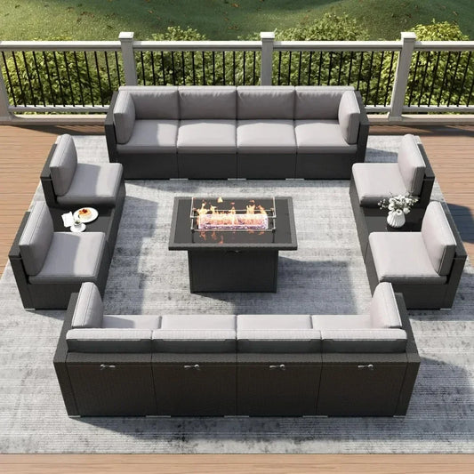 15 Piece Patio Furniture Set with Fire Pit Table, Outdoor Conversation
