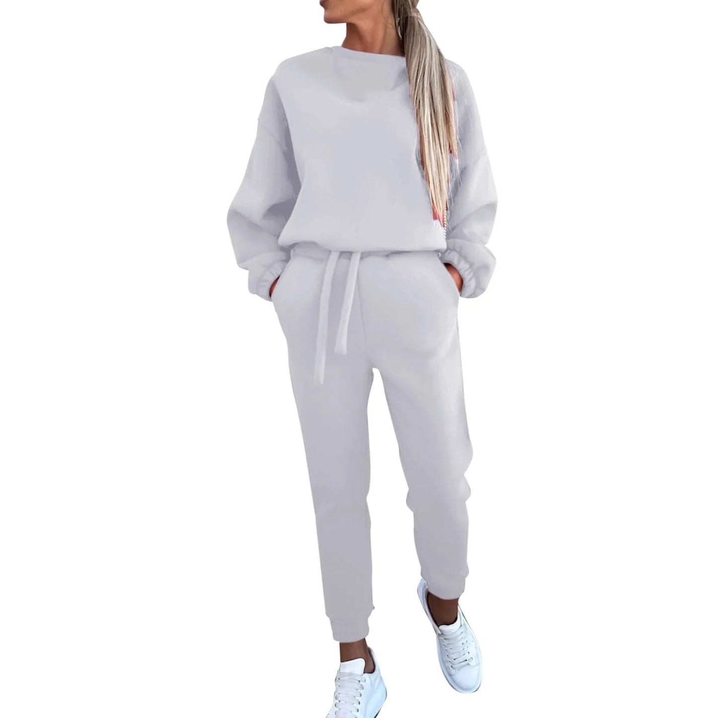 Women's Solid Color Round Neck Sweatshirt Pants Women Petite Womens Winter Apparel