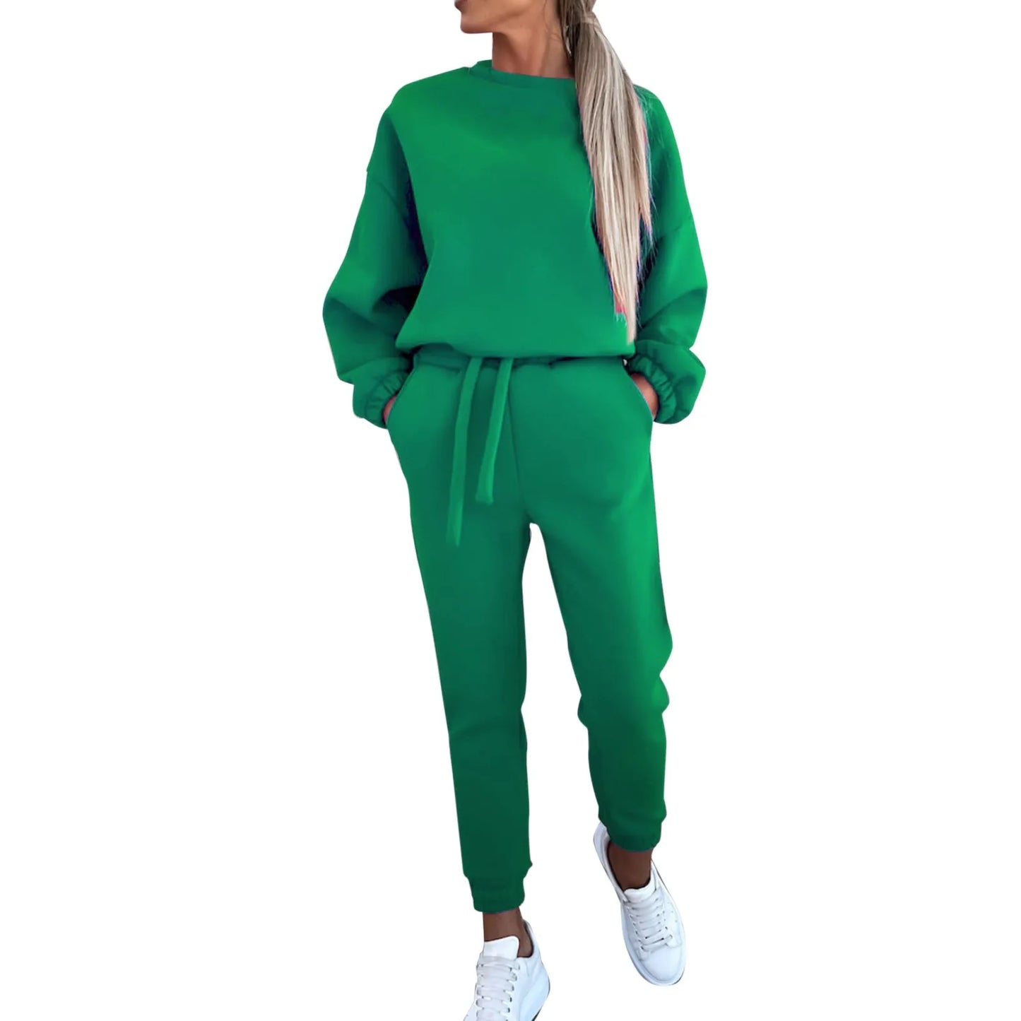 Women's Solid Color Round Neck Sweatshirt Pants Women Petite Womens Winter Apparel