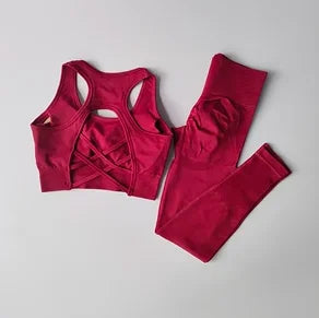 2PCS Sports Bra Women's Set Professional Fitness Tank Top Bra Shockproof