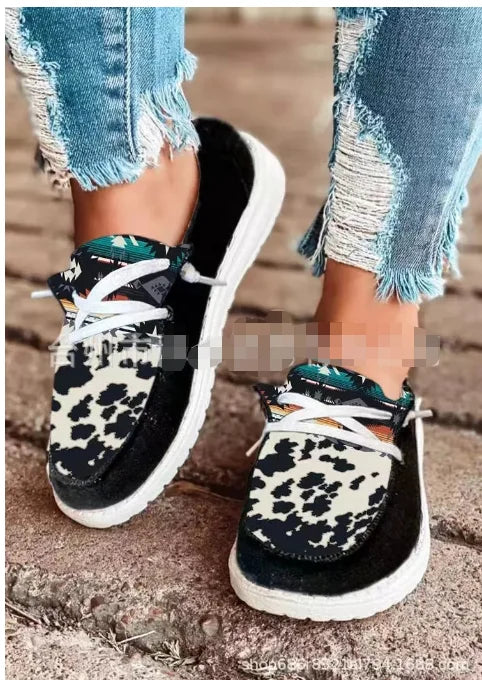 Cow Print Canvas Shoes Men Low Animal Printed Men Streetwear Man Skateboard Shoes