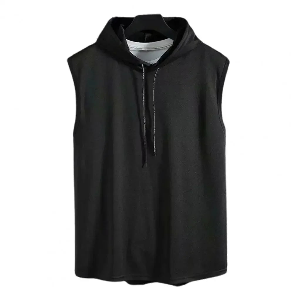 Ice Silk Summer Muscle Hoodie Vest Sleeveless Bodybuilding Gym