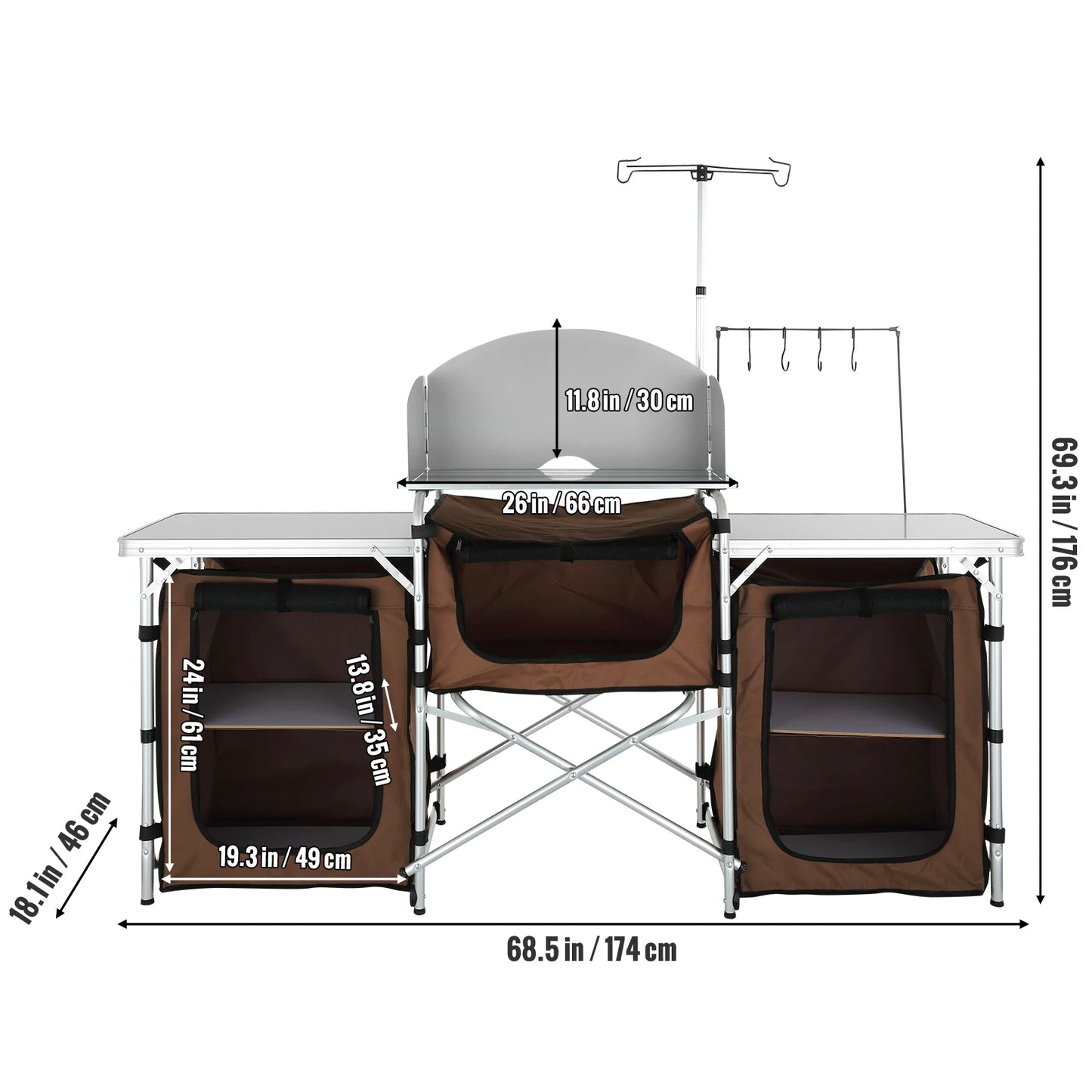 VEVOR Camping Outdoor Kitchen Table Cabinet Foldable Folding Cooking Storage