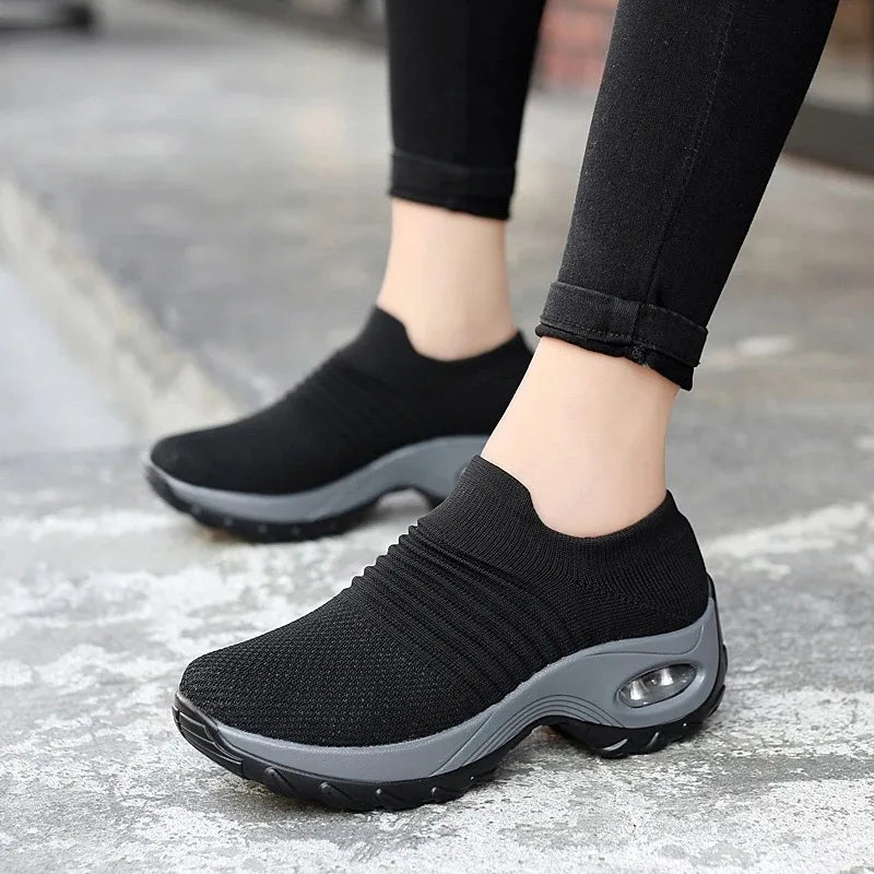 Women Running Trainning Sneakers Female Air Cushion Causal Sport Shoes Slip On Walking Sock