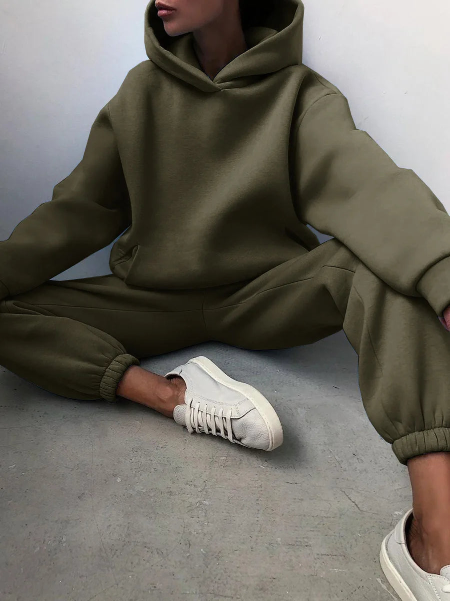 Winter Two Piece Sets Women Tracksuit Oversized, Solid Sports Hoodie Sportswear