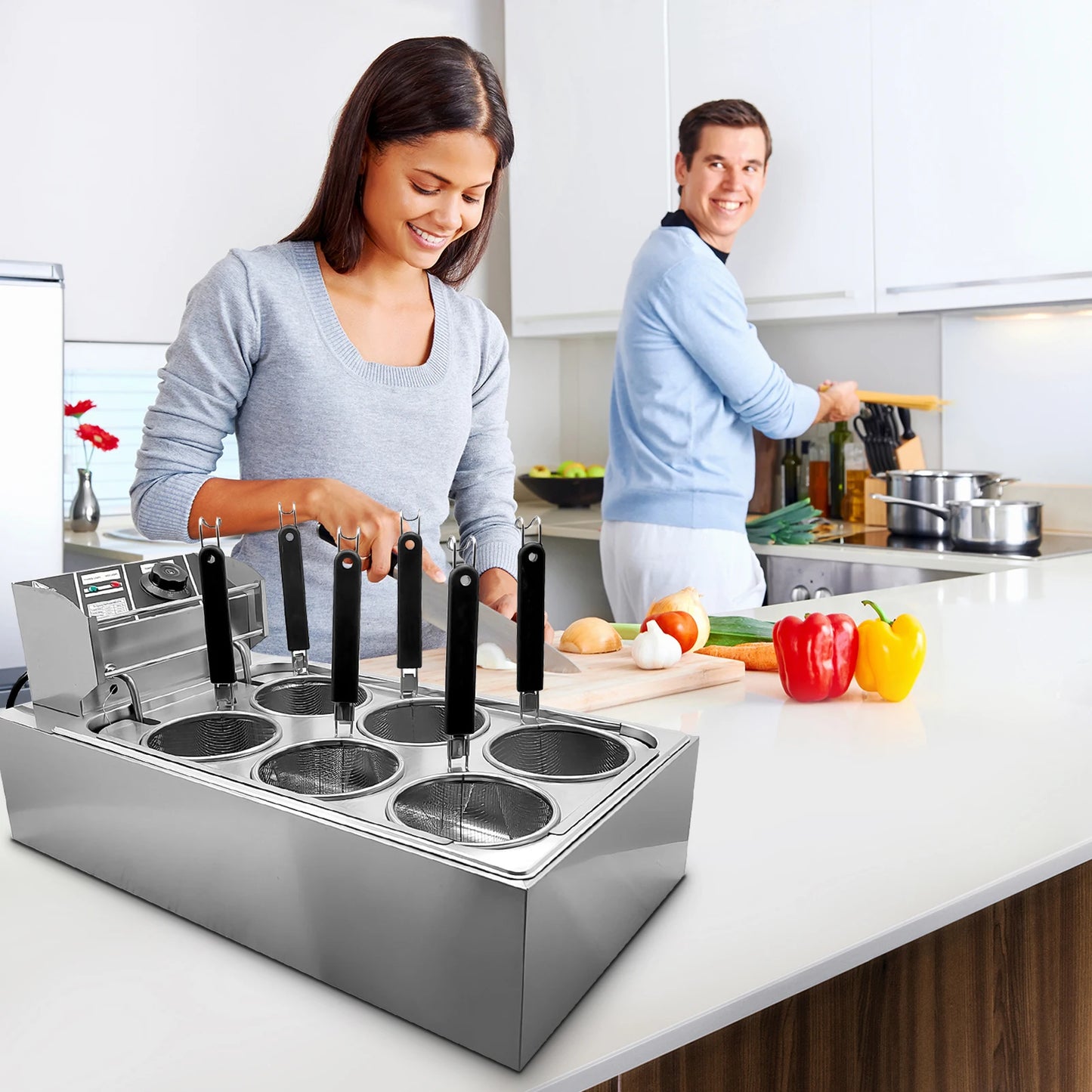 Noodle Cooking Machine 1500W 6-Holes Commercial Electric Pasta Stove Stainless Steel Noodle Cooker Machine for Restraunt