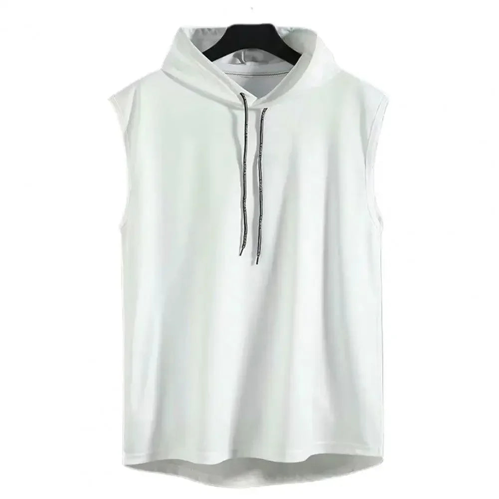 Ice Silk Summer Muscle Hoodie Vest Sleeveless Bodybuilding Gym