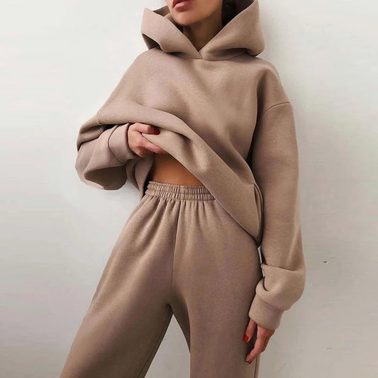 Winter Two Piece Sets Women Tracksuit Oversized, Solid Sports Hoodie Sportswear