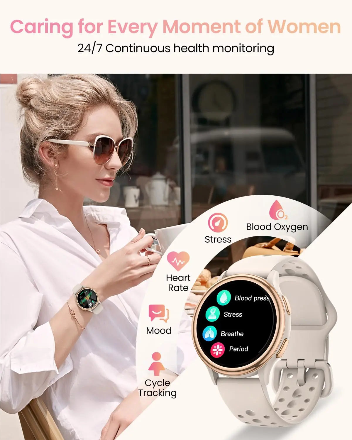 Women [400+Watch Faces/Calls/Female Health], 1.27" for iPhone ＆ Android