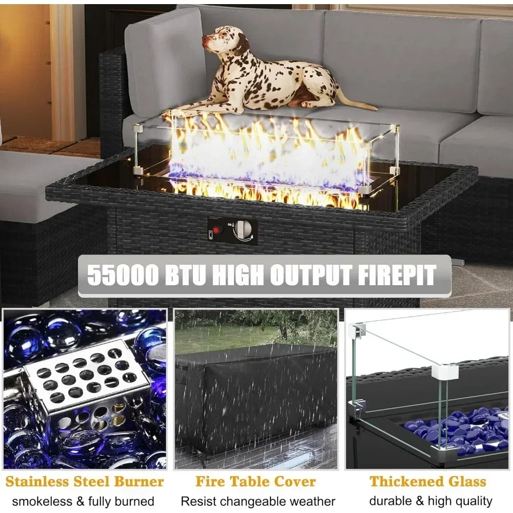 15 Piece Patio Furniture Set with Fire Pit Table, Outdoor Conversation