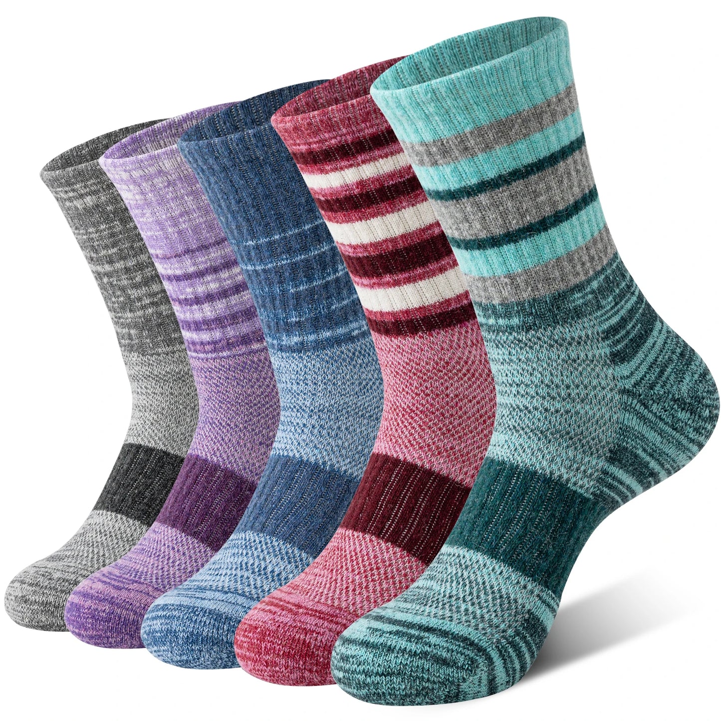5 Pairs of Merino Wool Hiking Socks, Outdoor Long Socks,