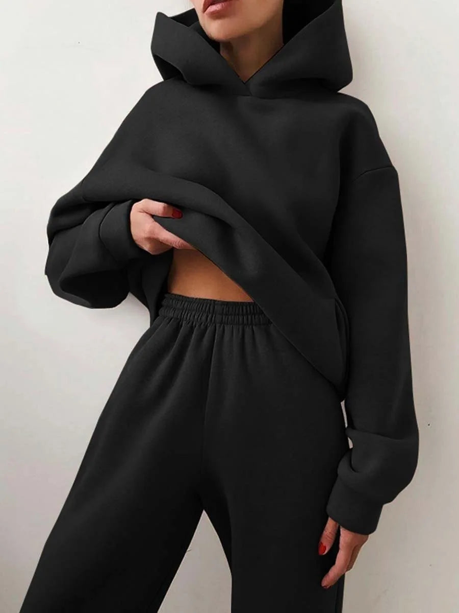 Winter Two Piece Sets Women Tracksuit Oversized, Solid Sports Hoodie Sportswear