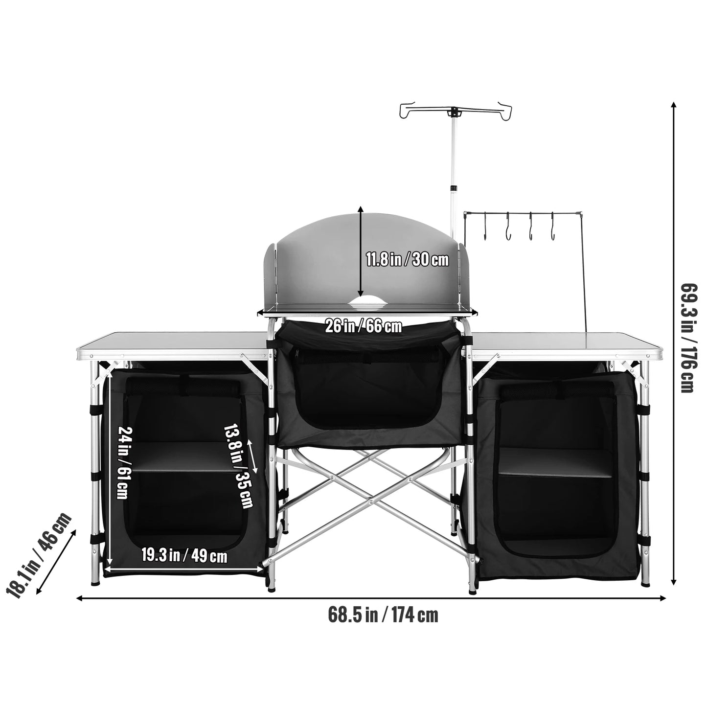 VEVOR Camping Outdoor Kitchen Table Cabinet Foldable Folding Cooking Storage