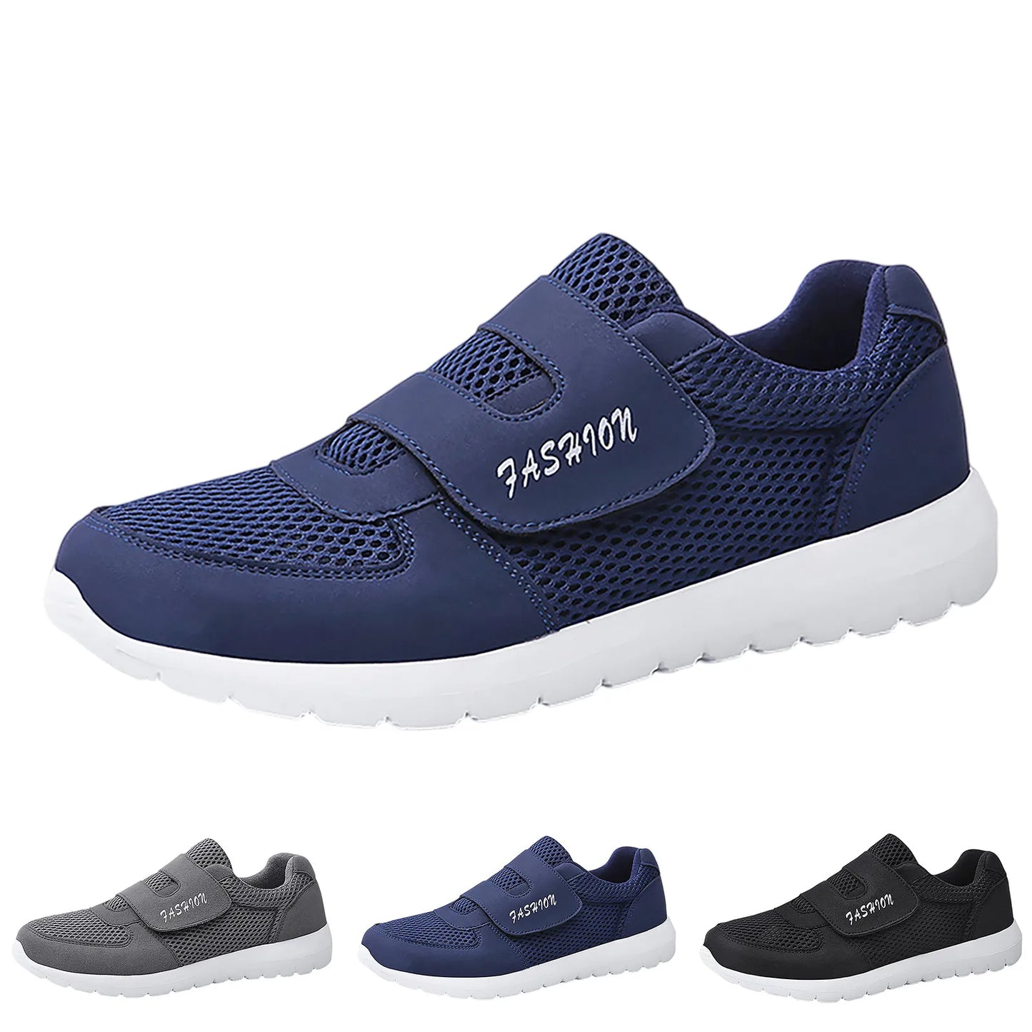 Men's Hook Loop Sneaker Solid Color Fly Woven Mesh Breathable Running Shoes