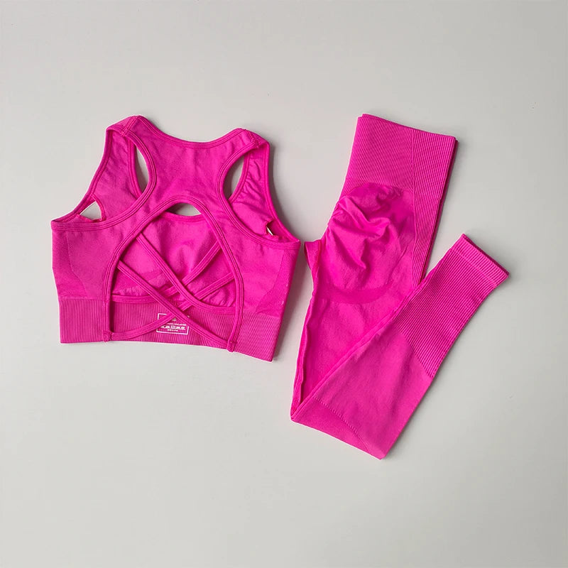 2PCS Sports Bra Women's Set Professional Fitness Tank Top Bra Shockproof