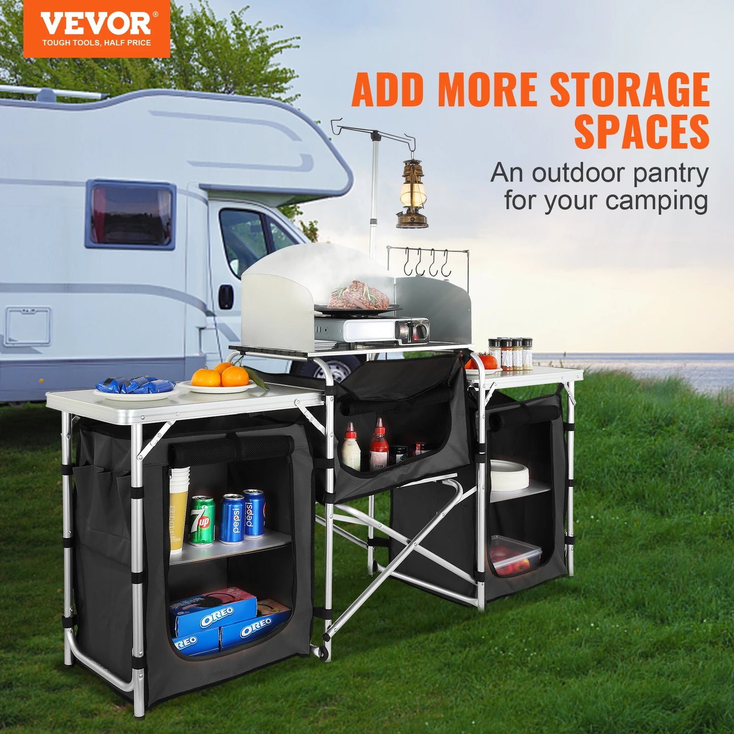 VEVOR Camping Outdoor Kitchen Table Cabinet Foldable Folding Cooking Storage