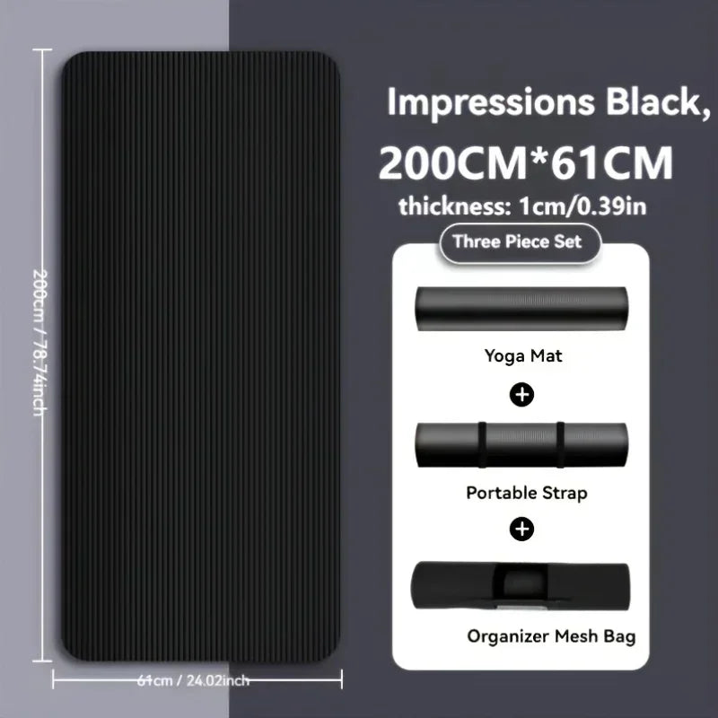 1 thick non-slip black yoga mat - durable NBR rubber