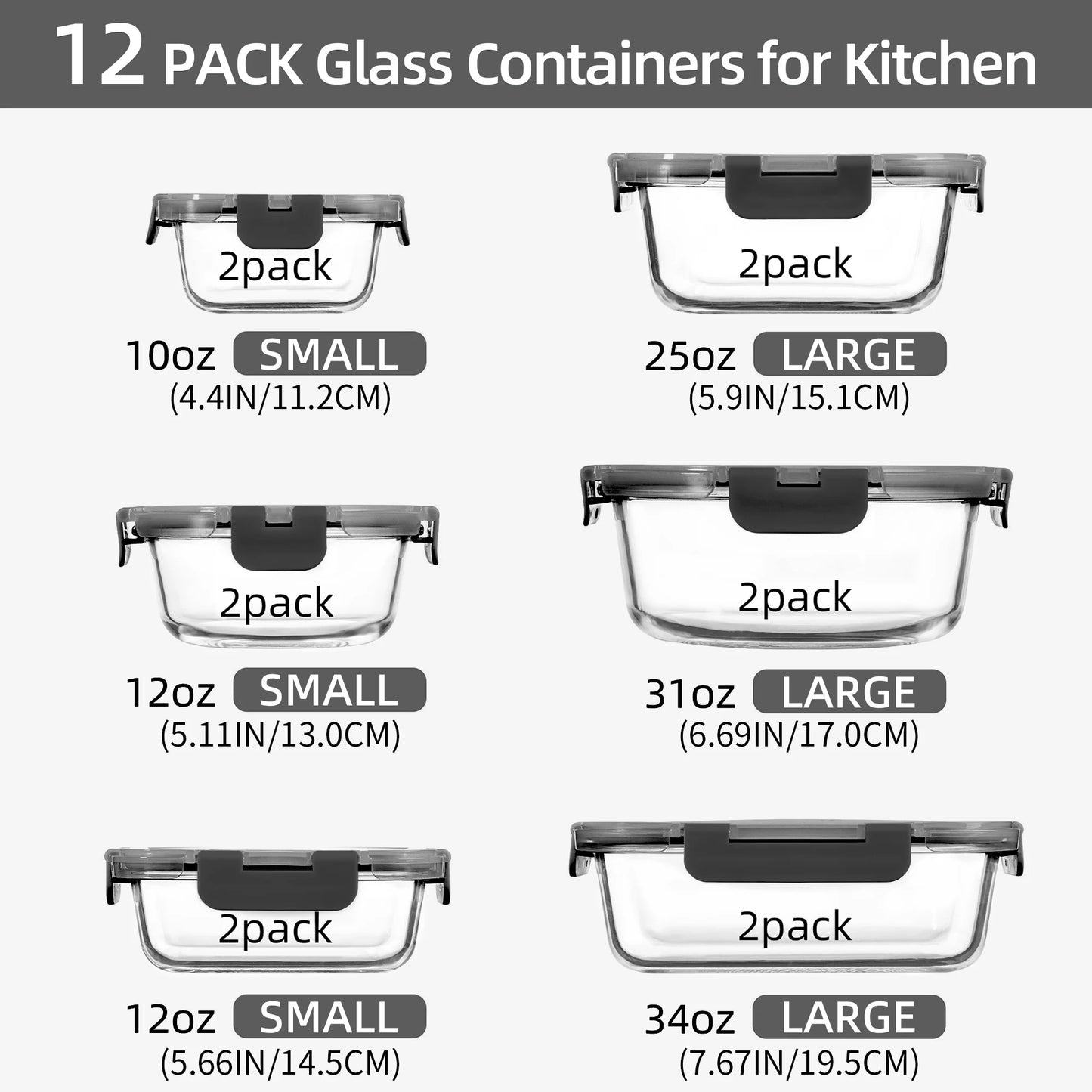 Glass Food Storage Containers with Lids, [24 Piece] Meal Prep Containers for Food Storage.