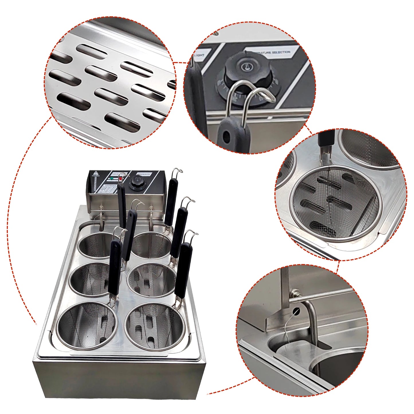 Noodle Cooking Machine 1500W 6-Holes Commercial Electric Pasta Stove Stainless Steel Noodle Cooker Machine for Restraunt