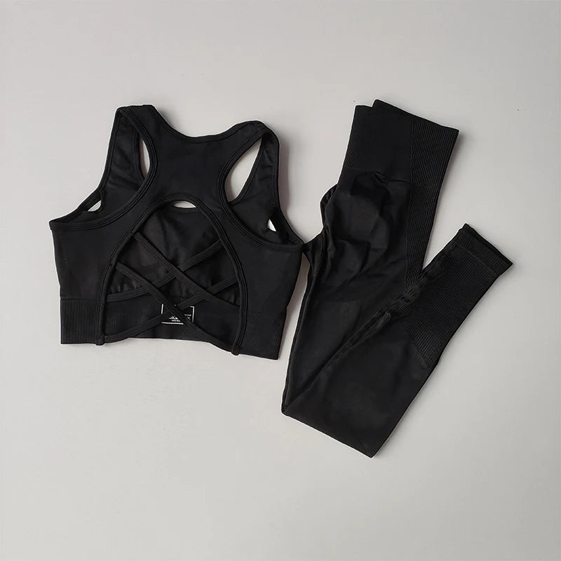 2PCS Sports Bra Women's Set Professional Fitness Tank Top Bra Shockproof