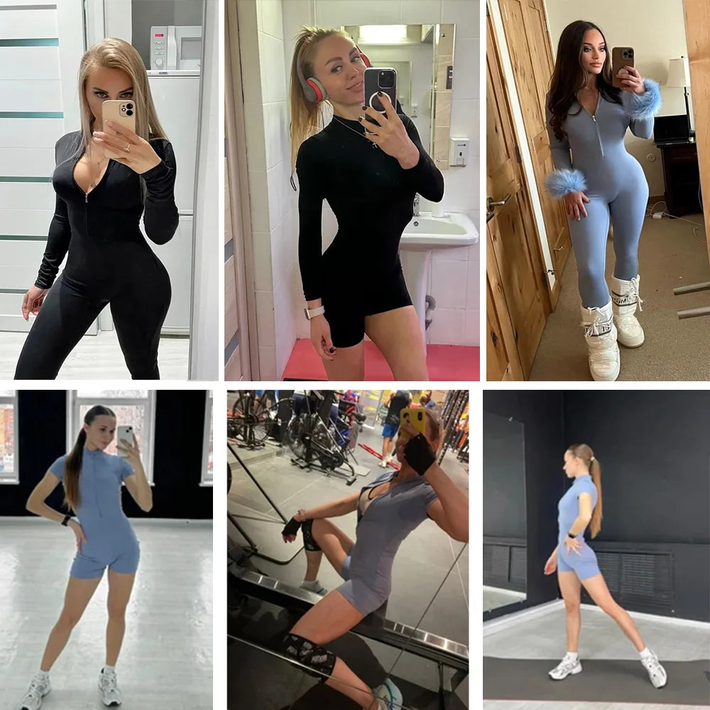 Summer Zipper Workout Jumpsuit Sports Overalls Women Gym Clothing