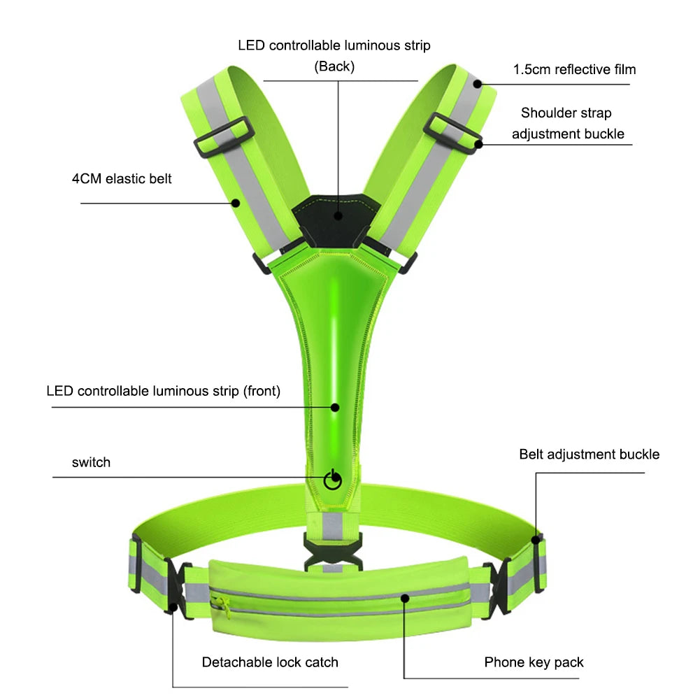 LED Reflective Vest Light Up Running, Cycling Safety Vest USB Rechargeable 3 Light Modes for Night Running