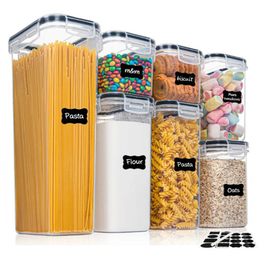 7-Piece Airtight Plastic Food Storage Container Set - Microwave Safe,